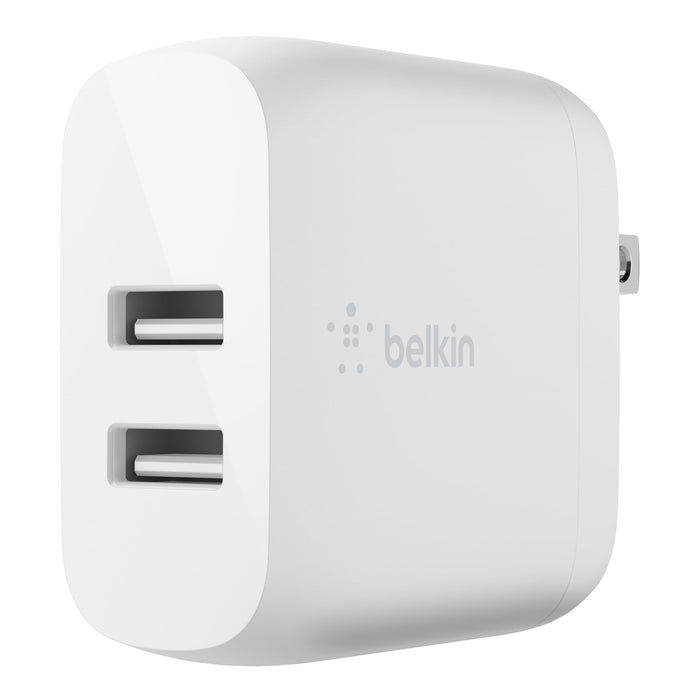 Belkin Dual Port USB Charger Block 24W - Iphone Charger Fast Charging - Iphone 17, Air, Pro, Pro Max, Ipad, Airpods, Apple Watch, Samsung Galaxy S25, Nintendo Switch 2 & More - Cable Not Included