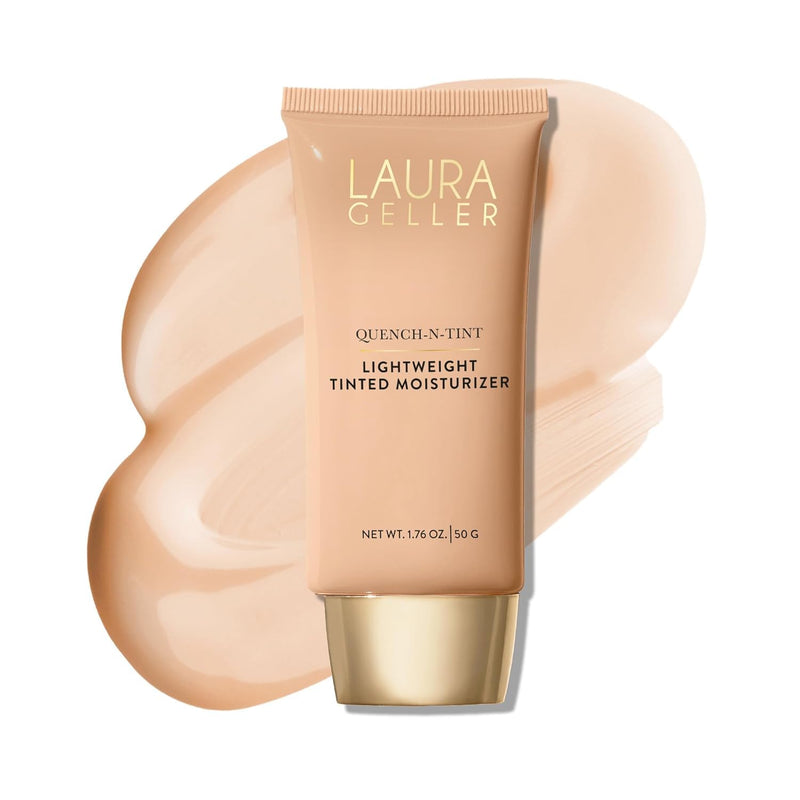LAURA GELLER NEW YORK Quench-N-Tint Tinted Moisturizer - Sheer To Light Buildable Coverage - Natural Glow Finish - Lightweight Formula With Hyaluronic Acid, 01 Porcelain/Fair