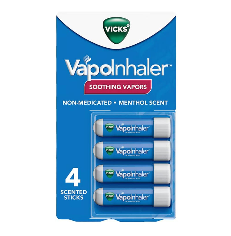 Vicks Vapoinhaler, On-The-Go Portable Nasal Inhaler, Non-Medicated, With Refreshing Vicks Vapors, Menthol Scent , 4 Scented Sticks