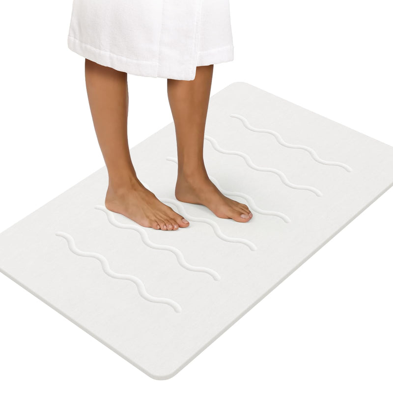 OTHWAY 32"X 20" Stone Bath Mat Large, Diatomaceous Earth Bath Mat For Bathroom Quick Drying Absorbing, Long Non-Slip Diatomite Hard Stone Shower Mat Instant Dry(White Grey) (LOCAL PICKUP ONLY)