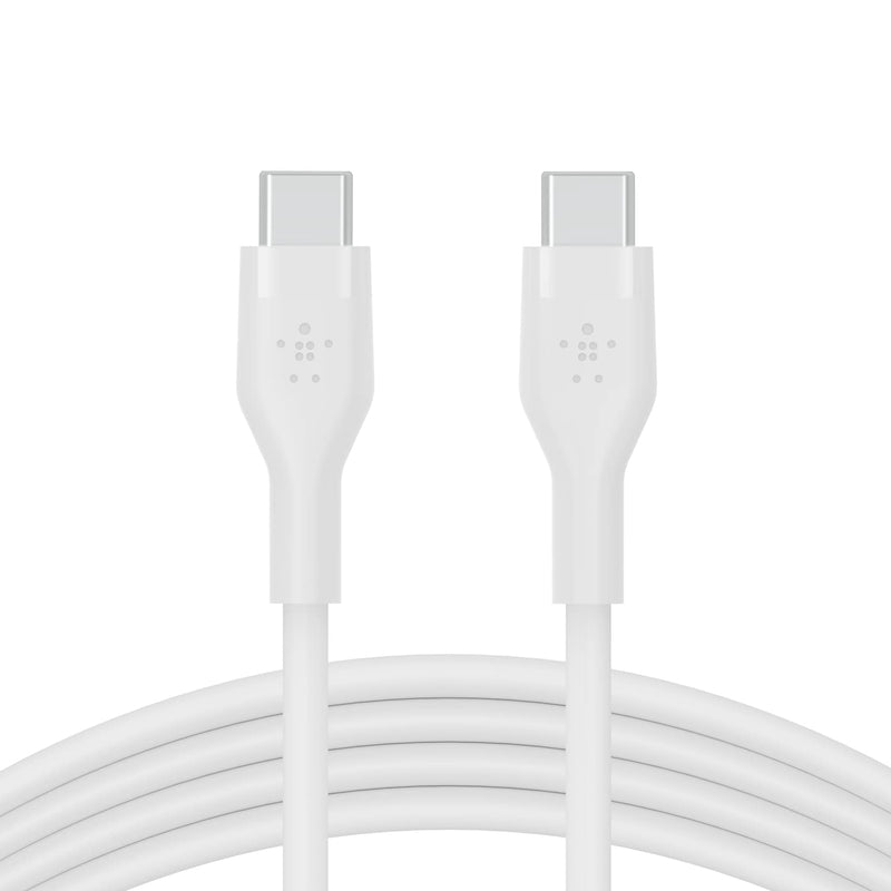 Belkin Boostcharge Flex Silicone USB-C To USB-C Charging Cable (3M/10FT) For Iphone 16, Iphone 16 Pro, Galaxy S25, S24, Pixel 9 & 8, Nintendo Switch 2 & More With Cable Clip - White