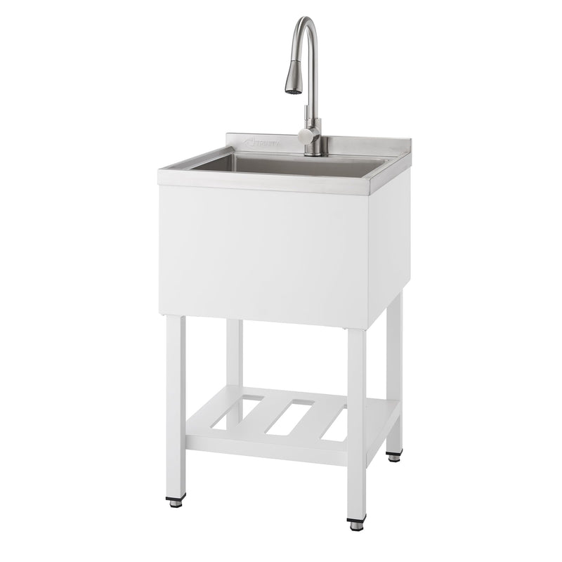 TRINITY THAPWH-0327 Stainless Steel Freestanding Single Bowl Utility Sink For Garage, Laundry Room, Commercial Use, Includes Pull-Out Faucet, NSF, UPC And Cupc Certified, 21.5" X 22" X 49.2", White (LOCAL PICKUP ONLY)