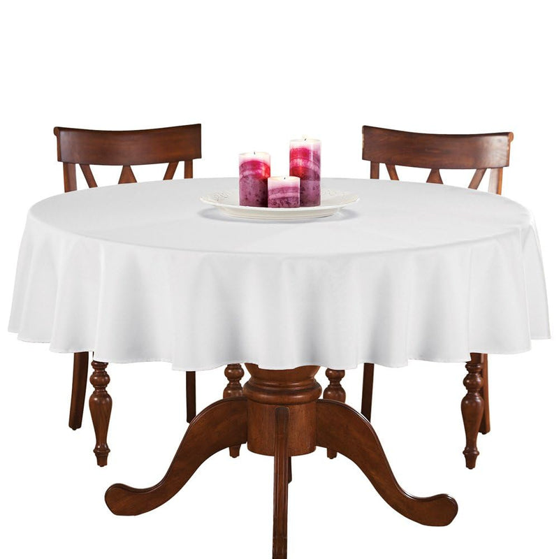 Collections Etc 70 Inch Round Solid Colored Tablecloth, 100% Durable Polyester, White