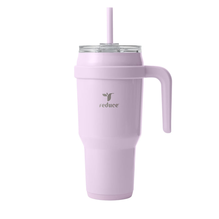 REDUCE 40 Oz Stainless Steel Tumbler With Handle - Dual-Wall Vacuum Insulated Travel Mug, Sweat-Proof Lid & Reusable Straw - Keeps Drinks Cold For 24 Hrs, Fits Cupholders, Dishwasher Safe - Lilac Bud