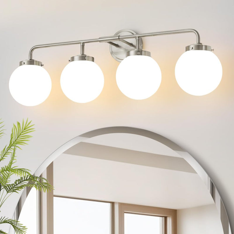 Deyidn Bathroom Light Fixtures Over Mirror, Brushed Nickel Modern Vanity Lighting With Milk White Glass Globe Shades 4-Light Farmhouse Wall Sconce (LOCAL PICKUP ONLY)