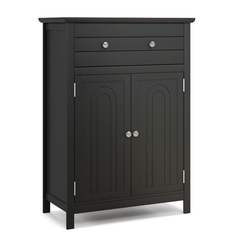 Tangkula Bathroom Floor Cabinet, Free Standing Wooden Storage Cabinet With Large Drawer And 2 Doors, 3 Heights Adjustable Shelf, Organizer For Living Room (Black), 61554-HW-TA (LOCAL PICKUP ONLY)
