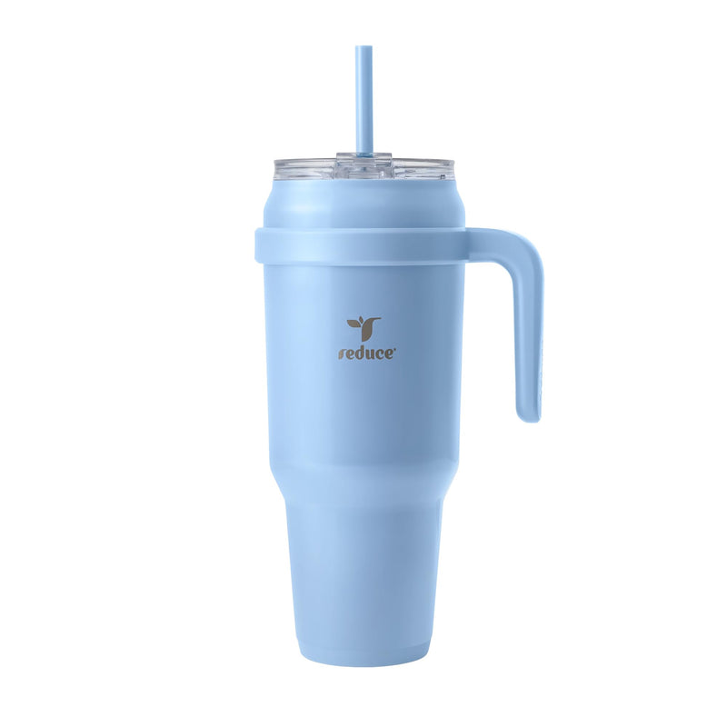 REDUCE 50 Oz Stainless Steel Tumbler With Handle - Dual-Wall Vacuum Insulated Travel Mug, Sweat-Proof Lid & Reusable Straw - Keeps Drinks Cold For 24 Hrs, Fits Cupholders, Dishwasher Safe - Glacier