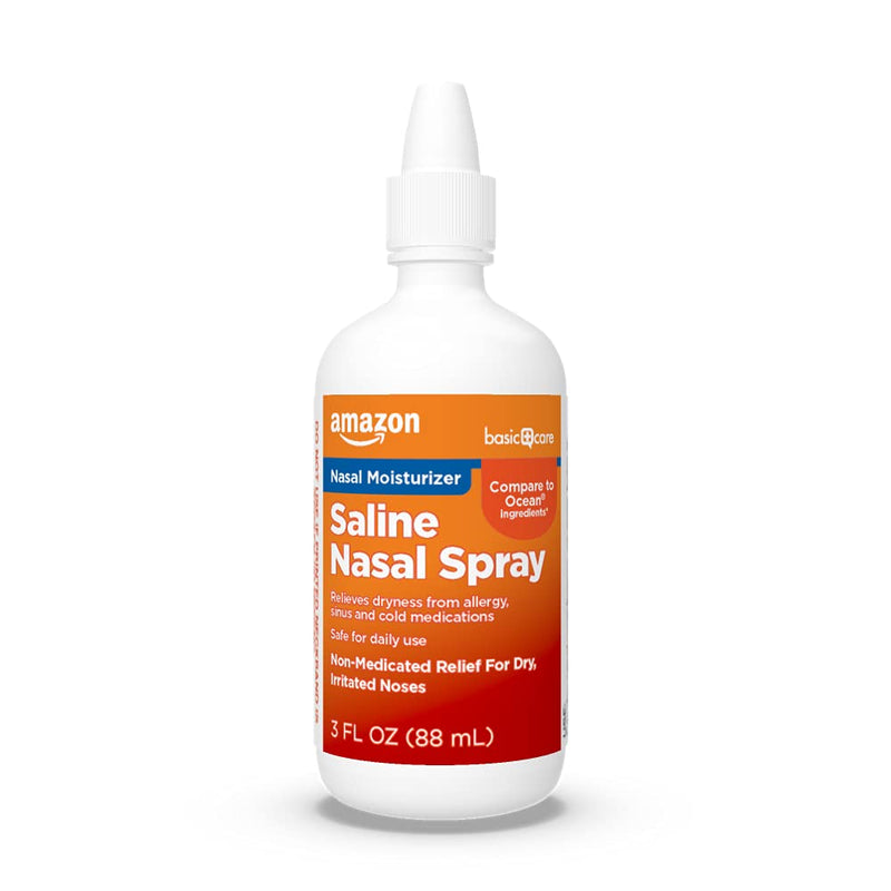 Amazon Basic Care Premium Saline Nasal Moisturizing Spray, Non-Medicated Relief For Dry, Irritated Nose, 3 Fl Oz (Pack Of 1)