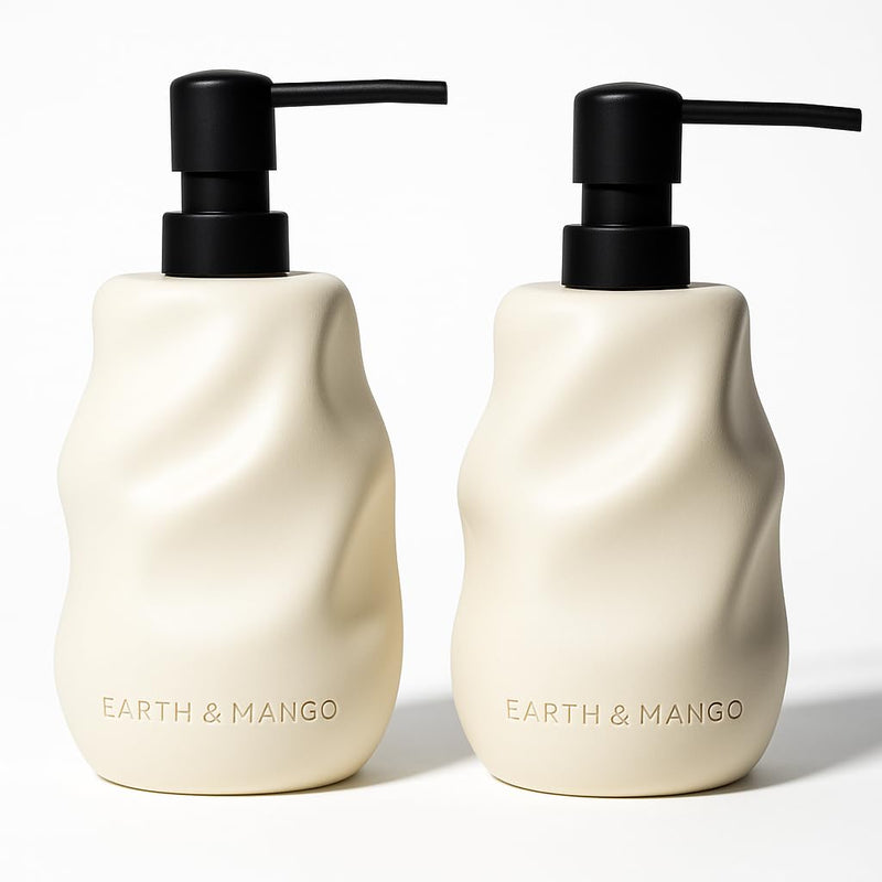 Earth & Mango Dish Soap Dispenser Set For Kitchen Sink – CLAY(200Ml & 150Ml) – Modern Refillable Bottles For Dish Soap, Hand Soap, Or Lotion – Stylish For Kitchen Or Bathroom (Warm Sand Beige)