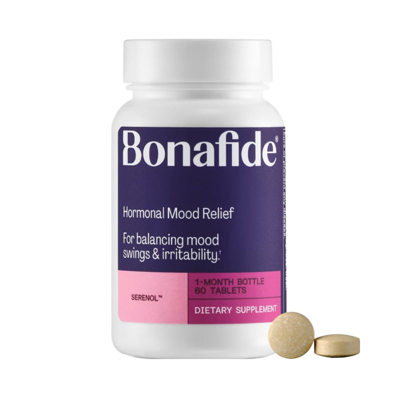 Bonafide Serenol Relief From Hormonal Mood Swings, Irritability, & PMS Bloating. — 1-Month Supply (60 Tablets)