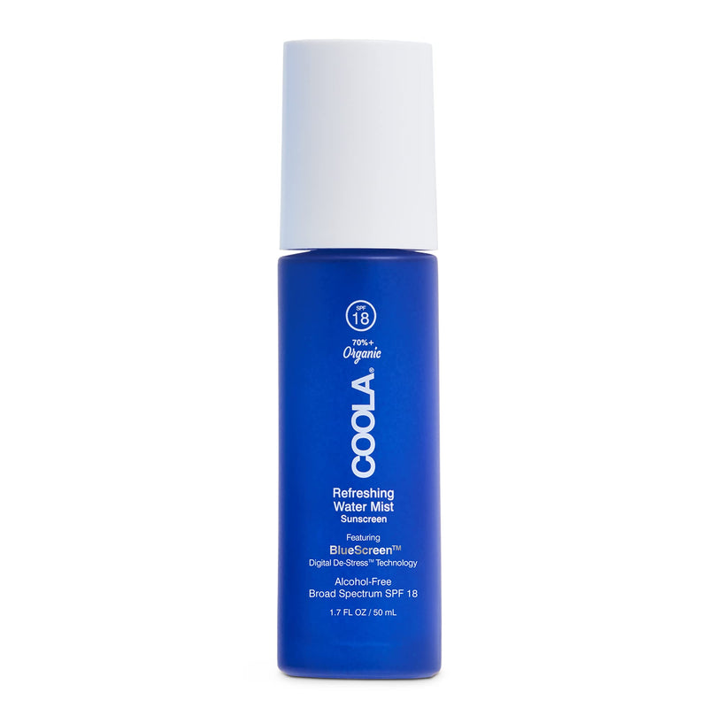 COOLA Organic Refreshing Water Mist Face Moisturizer With SPF 18, Dermatologist Tested Face Sunscreen With Plant-Derived Bluescreen Digital De-Stress Technology, 1.7 Fl Oz