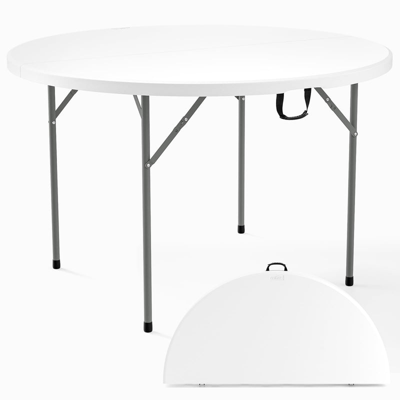 VINGLI White 48" Round Bi-Folding Commercial Table, 4 Feet Portable Plastic Dining Card Table For Kitchen Or Outdoor Party Wedding Event, 1-Pack (LOCAL PICKUP ONLY)