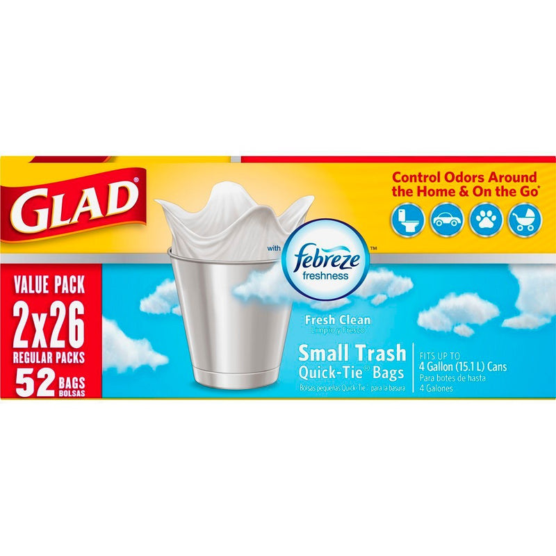 Glad Small Trash Bags + OdorShield White Trash Bags - 4 Gallon - 52ct
