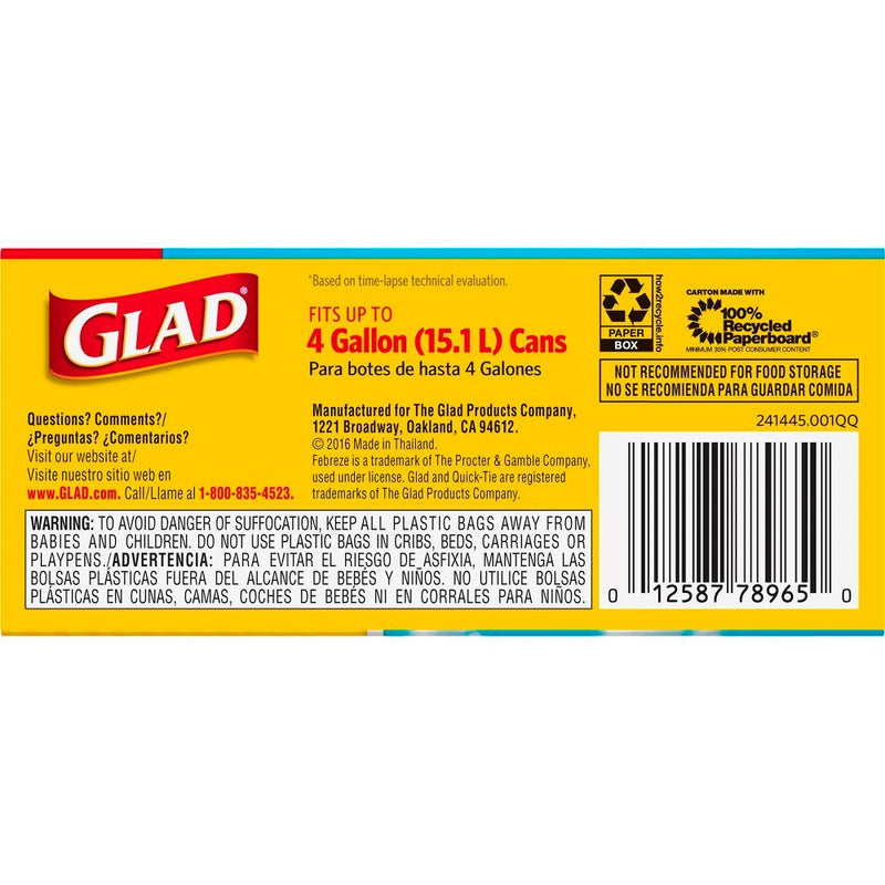 Glad Small Trash Bags + OdorShield White Trash Bags - 4 Gallon - 52ct