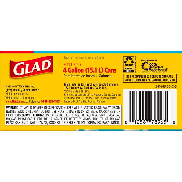 Glad Small Trash Bags + OdorShield White Trash Bags - 4 Gallon - 52ct