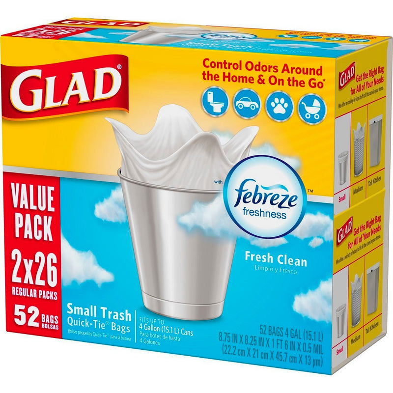 Glad Small Trash Bags + OdorShield White Trash Bags - 4 Gallon - 52ct