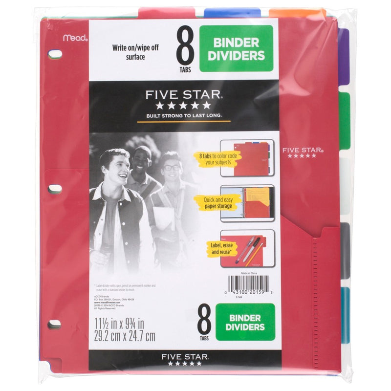 Five Star 8-Tab Binder Dividers with Pocket Multicolor
