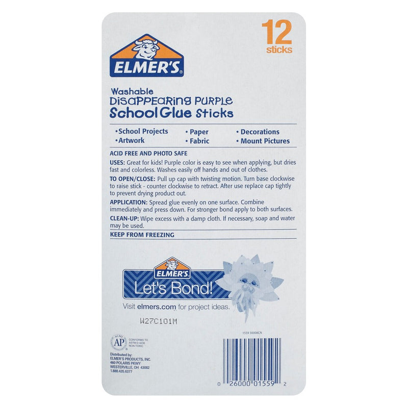 Elmer's 12ct Washable Glue Sticks Disappearing Purple