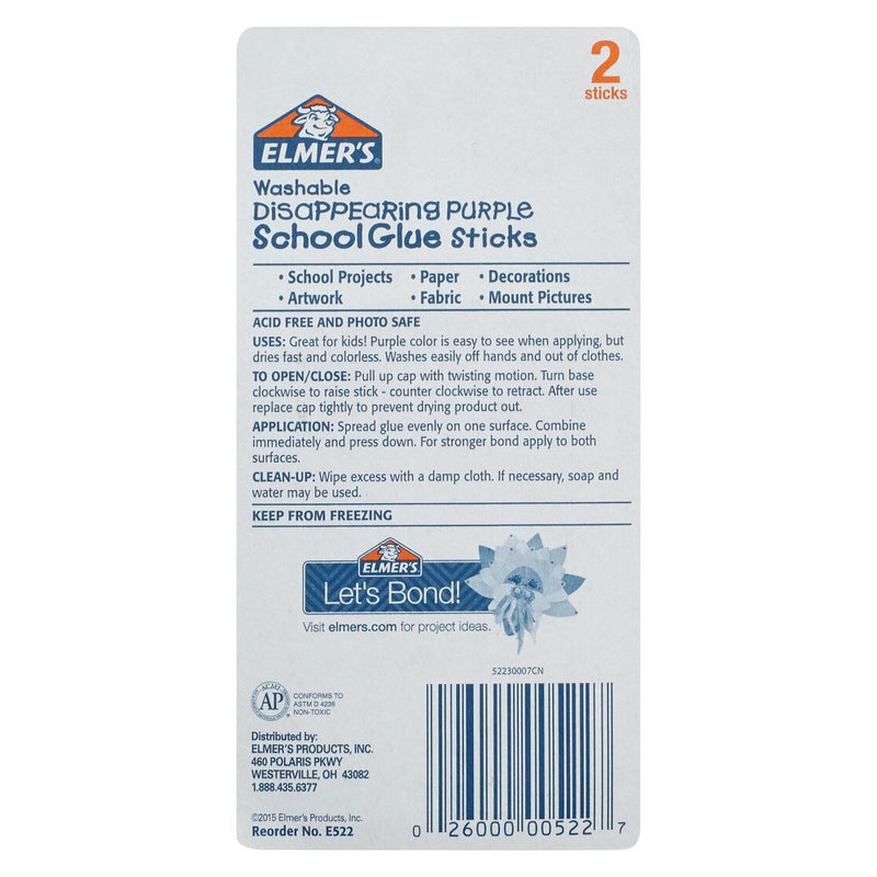 Elmer's 2ct Washable Glue Sticks Disappearing Purple