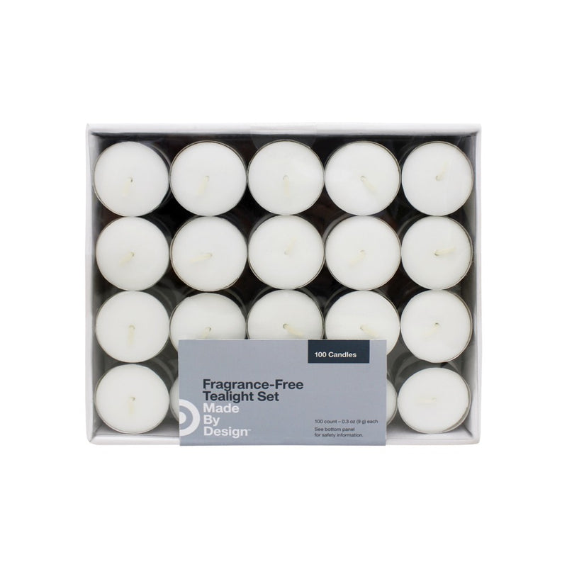 .31" 100pk Unscented Tealights Candles White - Made By Design&