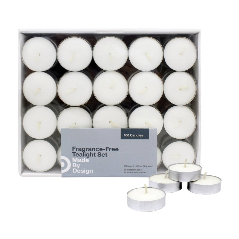 .31" 100pk Unscented Tealights Candles White - Made By Design&