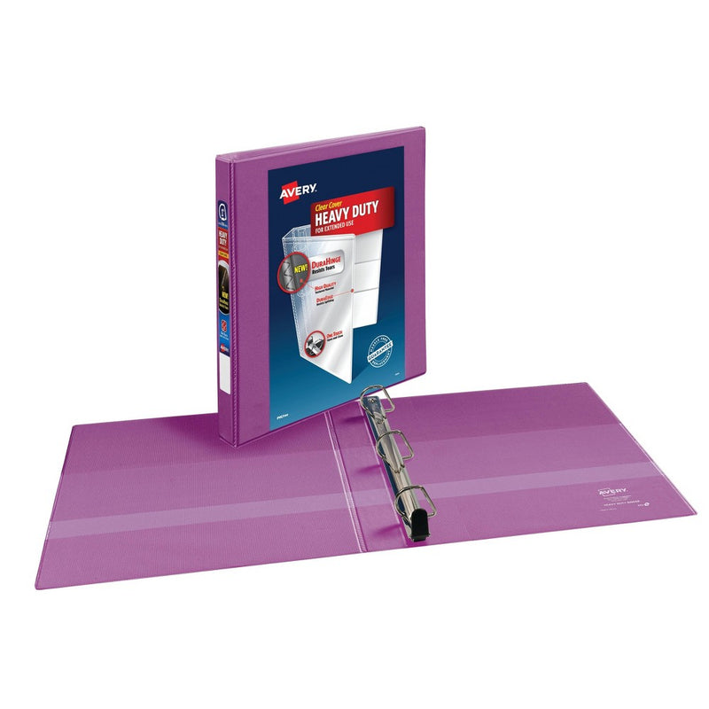 Avery 1" Heavy Duty Ring Binder with Clear Cover, 8.5" x 11" - Orchid