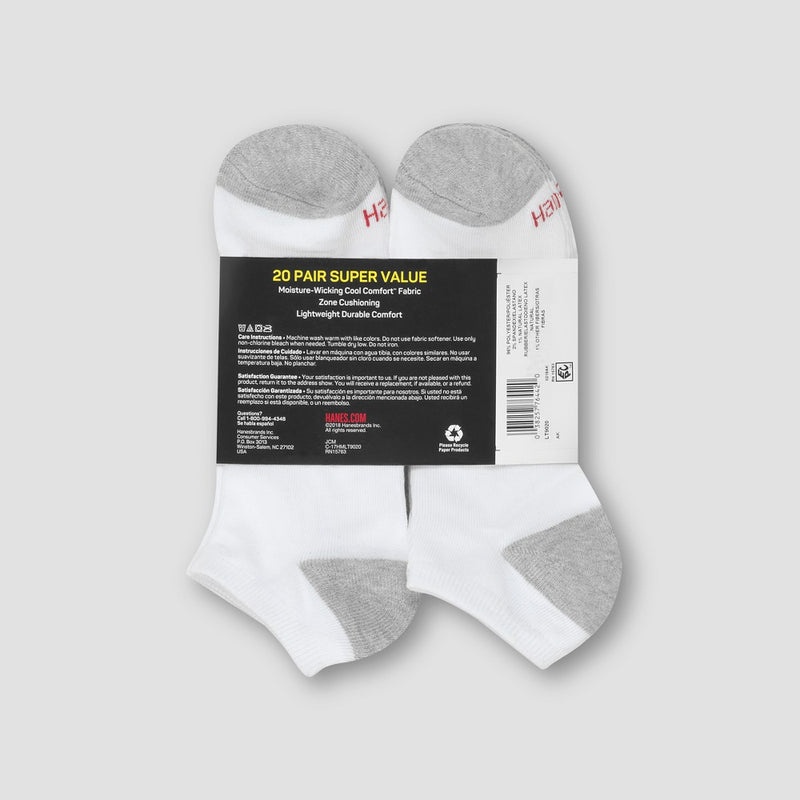 Hanes Men's No Show Super Value Socks 20pk - White/Gray 6-12