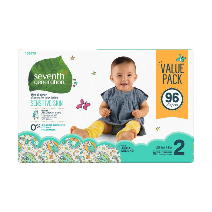 Seventh Generation Free & Clear Diapers Size 2 - 96ct