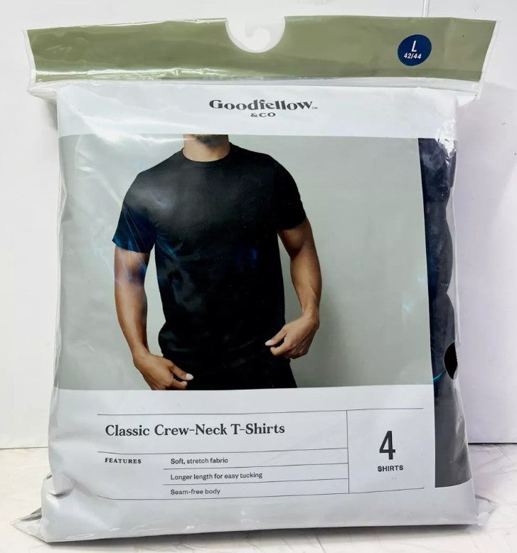 Men's 4pk Crew-Neck T-Shirt - Goodfellow and Co- Black, LG