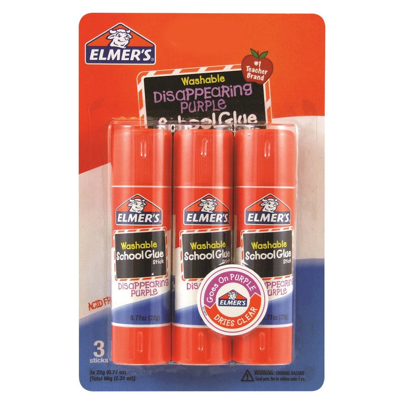 Elmer's 3ct Washable Glue Sticks Disappearing Purple