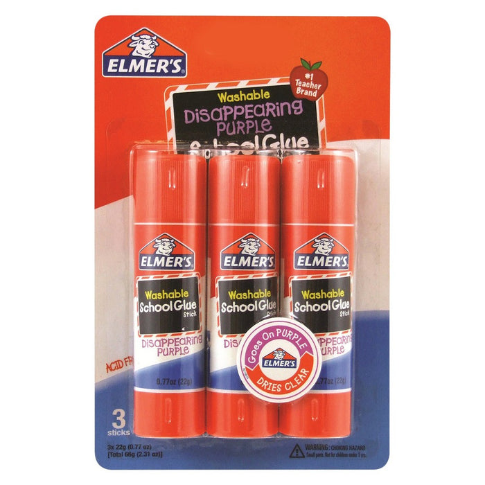 Elmer's 3ct Washable Glue Sticks Disappearing Purple