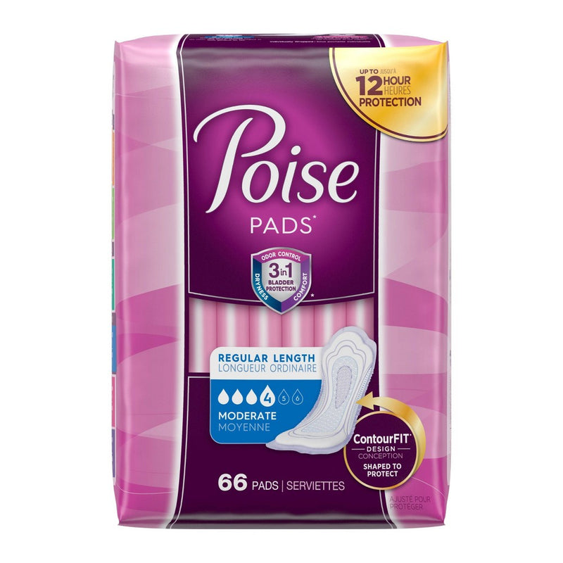 Poise Incontinence Pads - Moderate Absorbency - Regular - 66ct