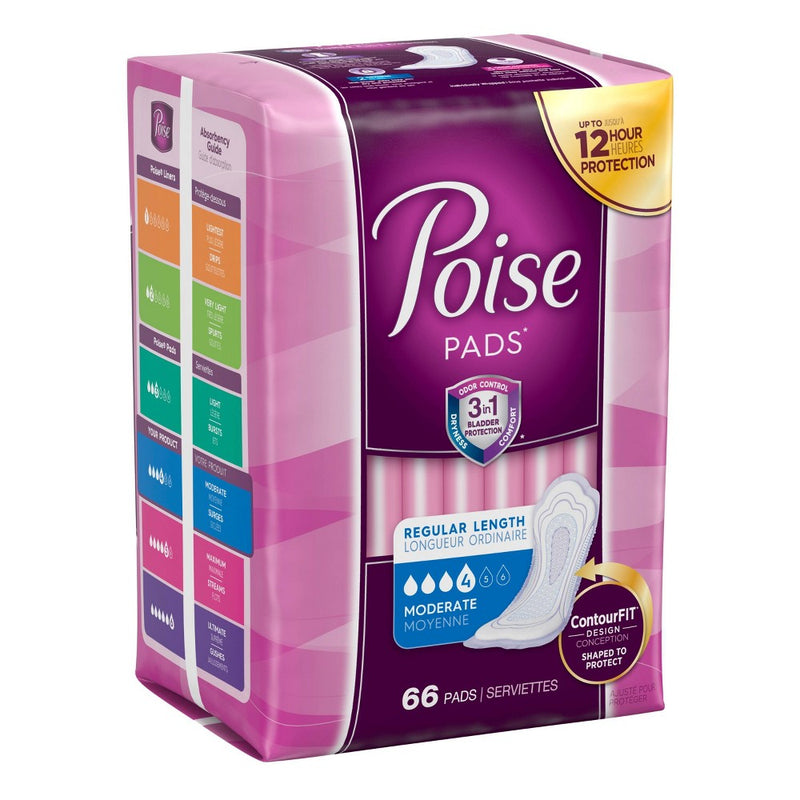 Poise Incontinence Pads - Moderate Absorbency - Regular - 66ct