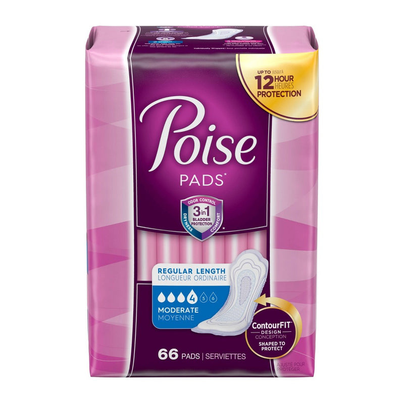 Poise Incontinence Pads - Moderate Absorbency - Regular - 66ct