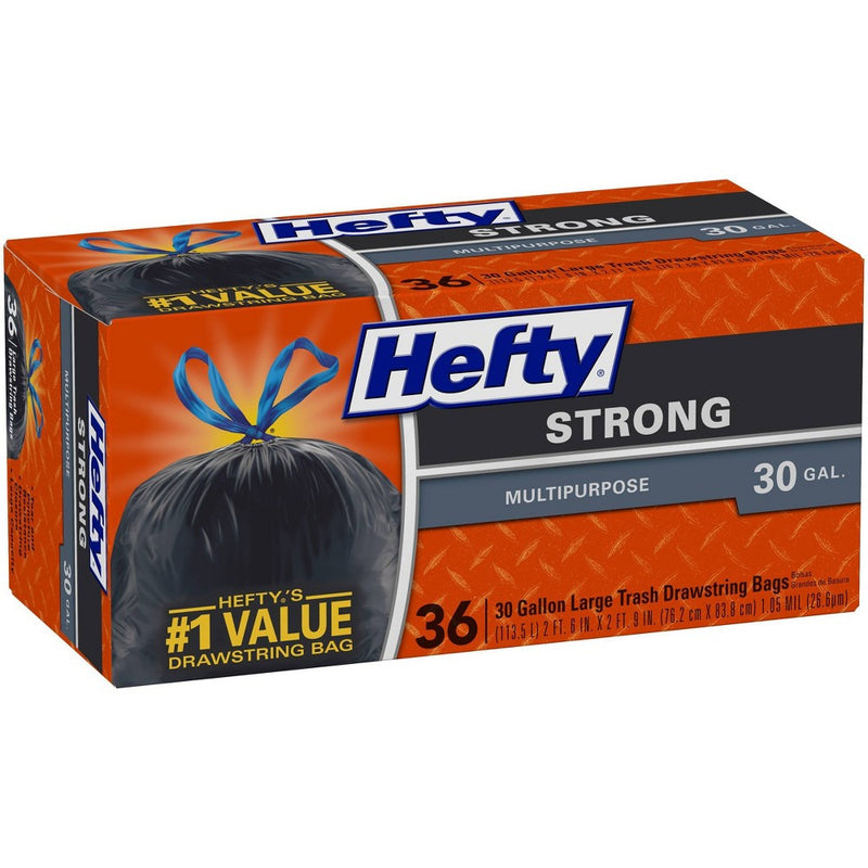 Hefty Strong Multipurpose Large Drawstring Trash Bags - 30 Gallon - 36ct