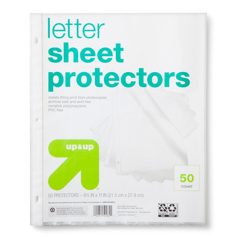 50ct Letter Sheet Protectors Clear - Up&Up&