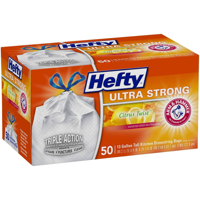 Hefty Ultra Strong Tall Kitchen Drawstring Trash Bags - Citrus Twist Scent - 13 Gallon - 50ct