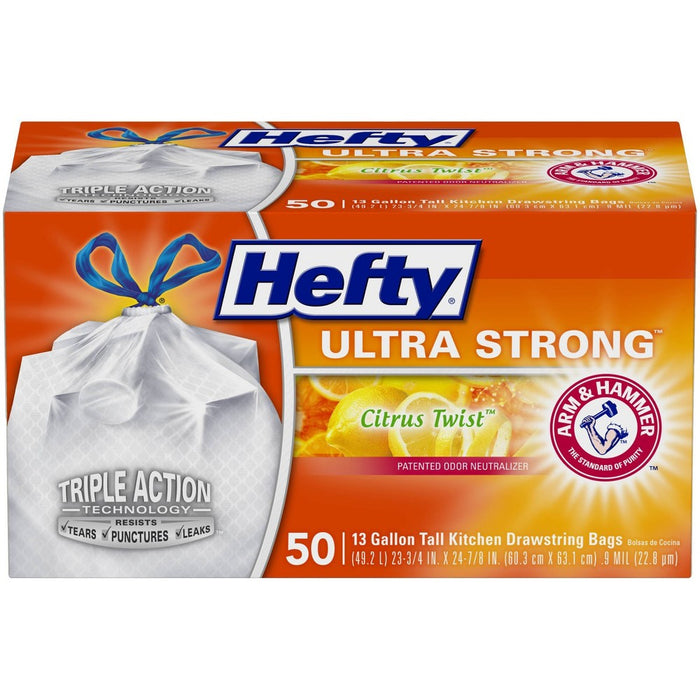 Hefty Ultra Strong Tall Kitchen Drawstring Trash Bags - Citrus Twist Scent - 13 Gallon - 50ct