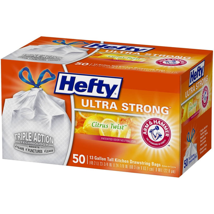 Hefty Ultra Strong Tall Kitchen Drawstring Trash Bags - Citrus Twist Scent - 13 Gallon - 50ct