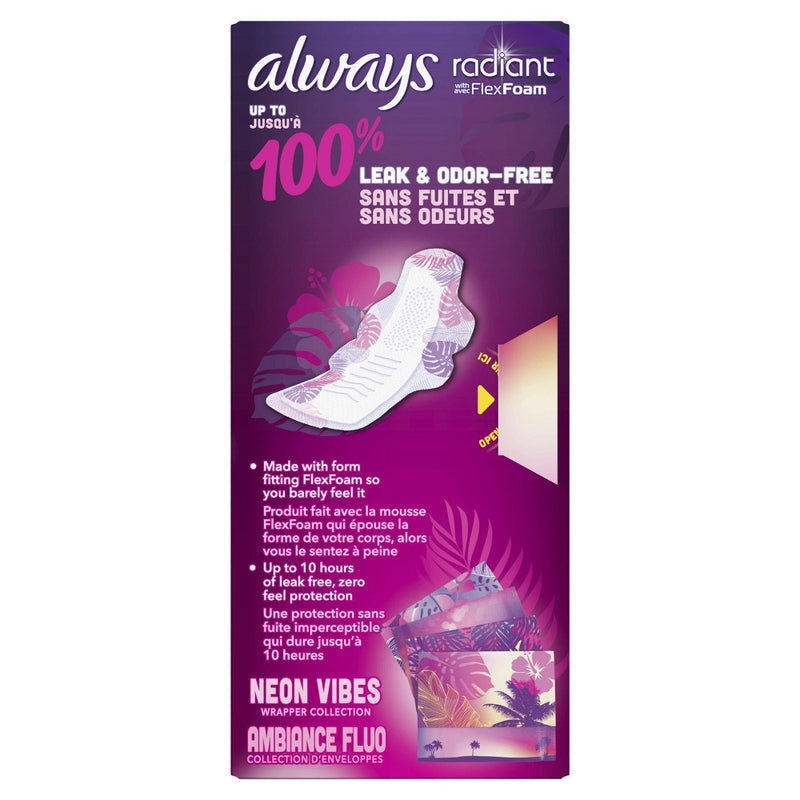 Always Radiant Extra Heavy Flow Absorbency With Flex Foam Pads - Scented - Size 3 - 22ct