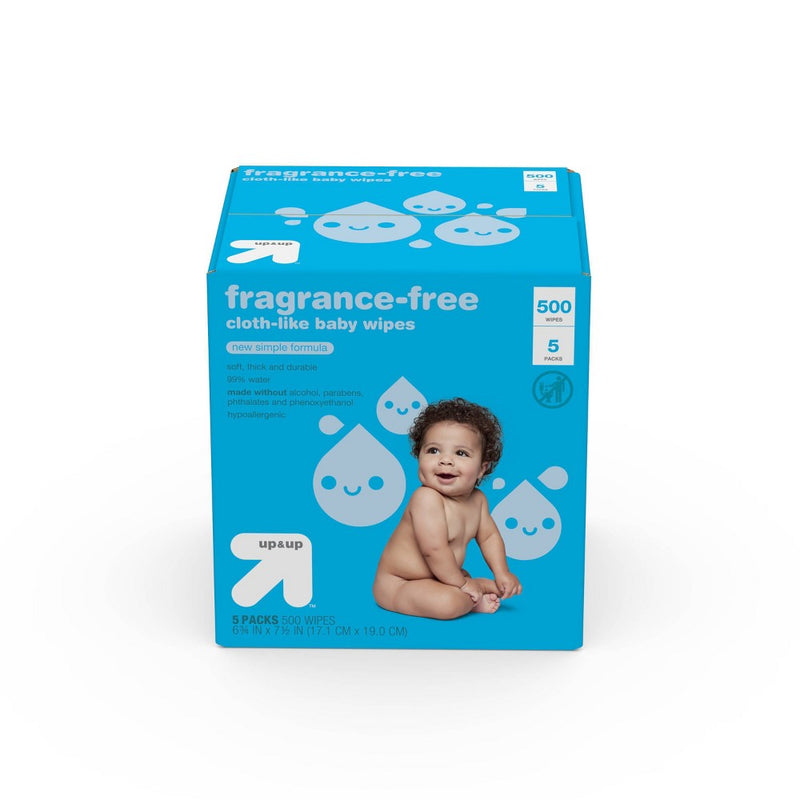 Fragrance Free Cloth-like Baby Wipes - 5pk/500ct Total - Up&Up&