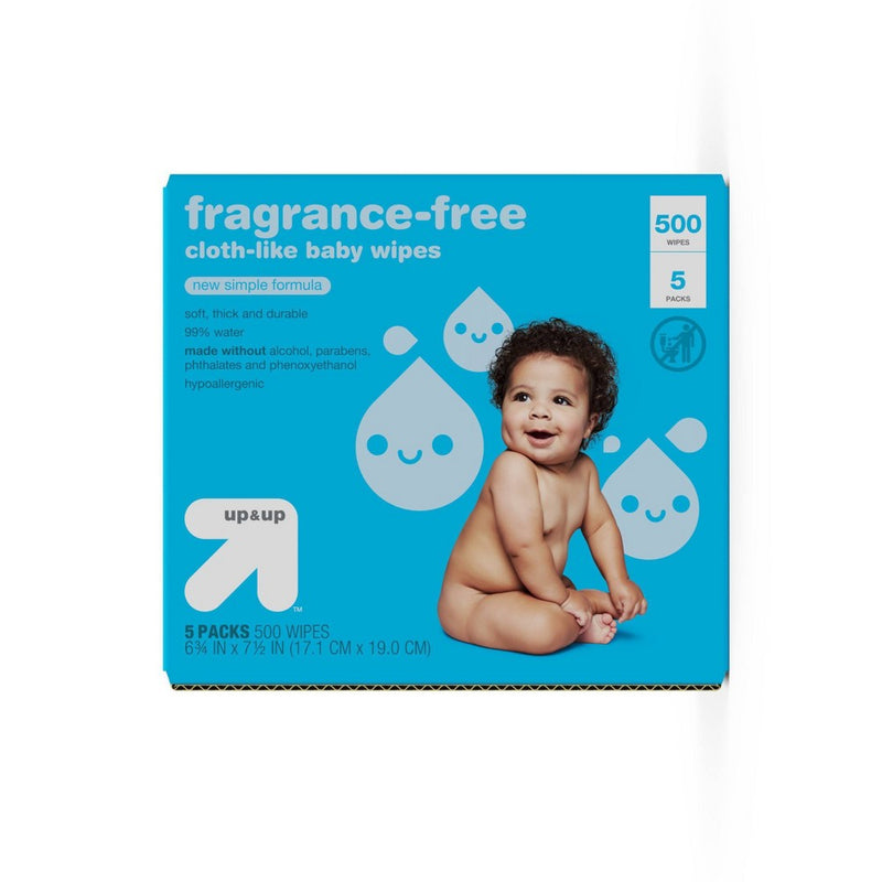 Fragrance Free Cloth-like Baby Wipes - 5pk/500ct Total - Up&Up&