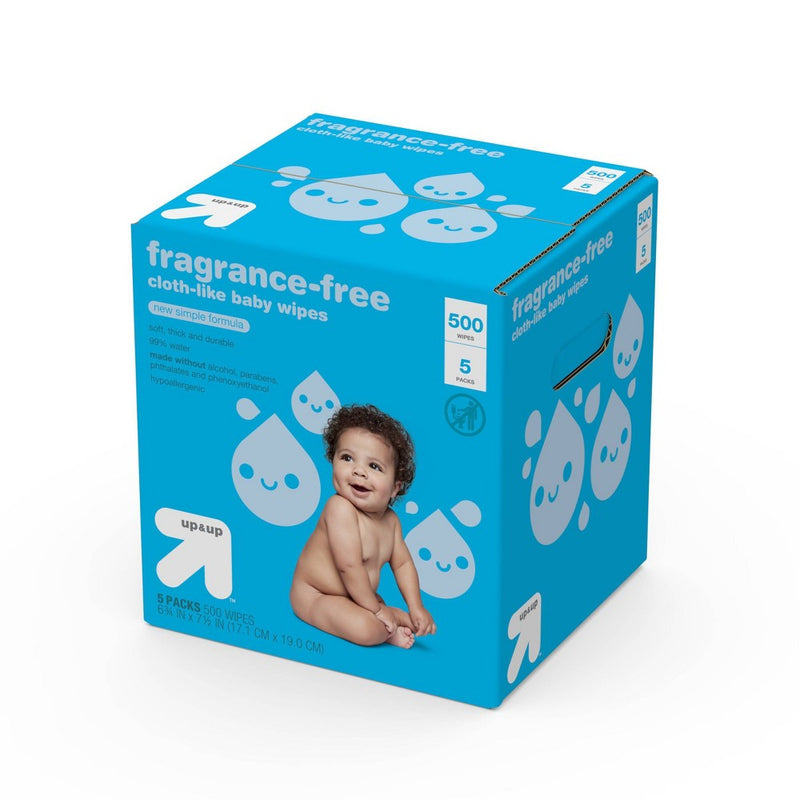 Fragrance Free Cloth-like Baby Wipes - 5pk/500ct Total - Up&Up&