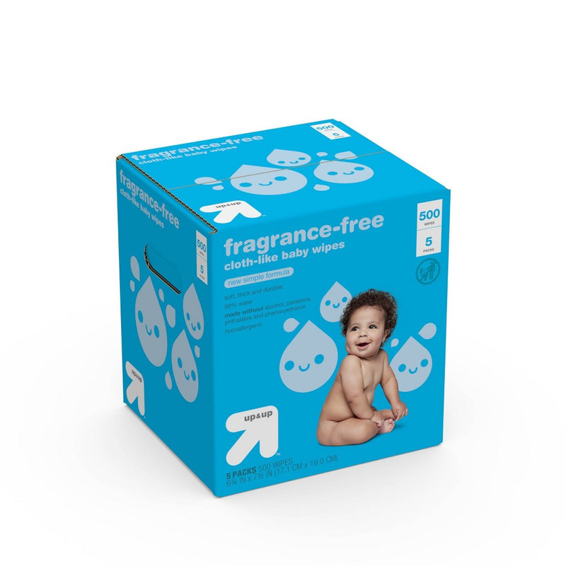 Fragrance Free Cloth-like Baby Wipes - 5pk/500ct Total - Up&Up&
