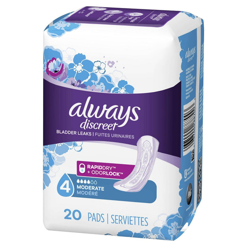 Always Discreet Incontinence & Postpartum Pads for Women - Moderate Absorbency - Size 4 - 20ct