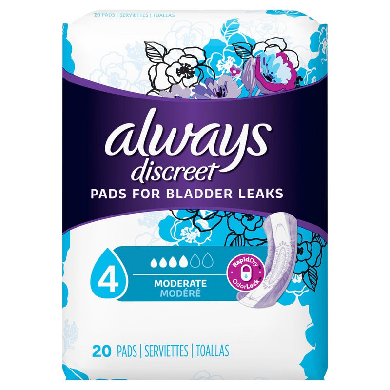 Always Discreet Incontinence & Postpartum Pads for Women - Moderate Absorbency - Size 4 - 20ct