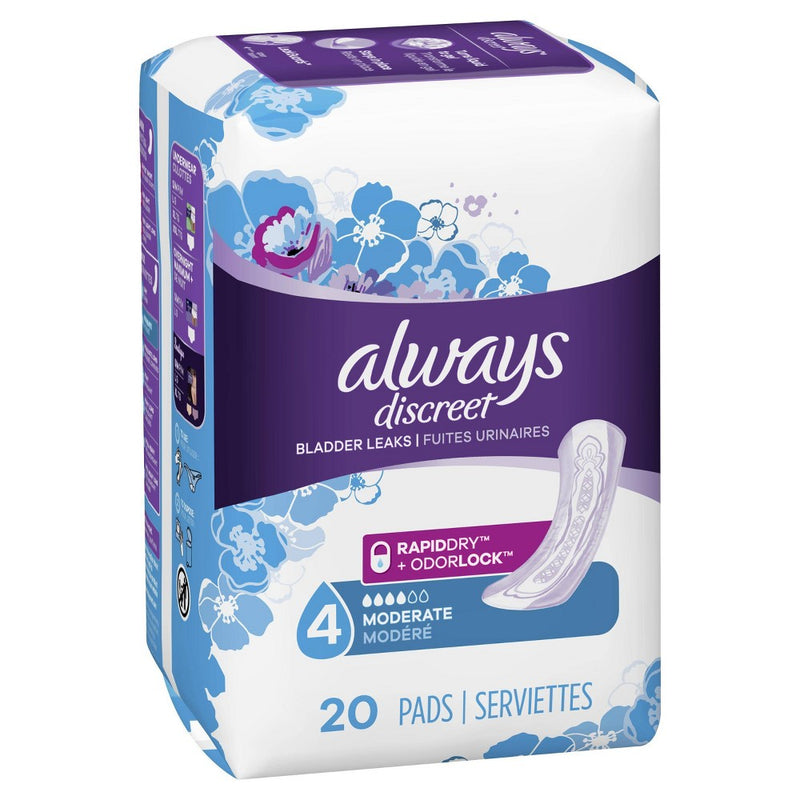 Always Discreet Incontinence & Postpartum Pads for Women - Moderate Absorbency - Size 4 - 20ct
