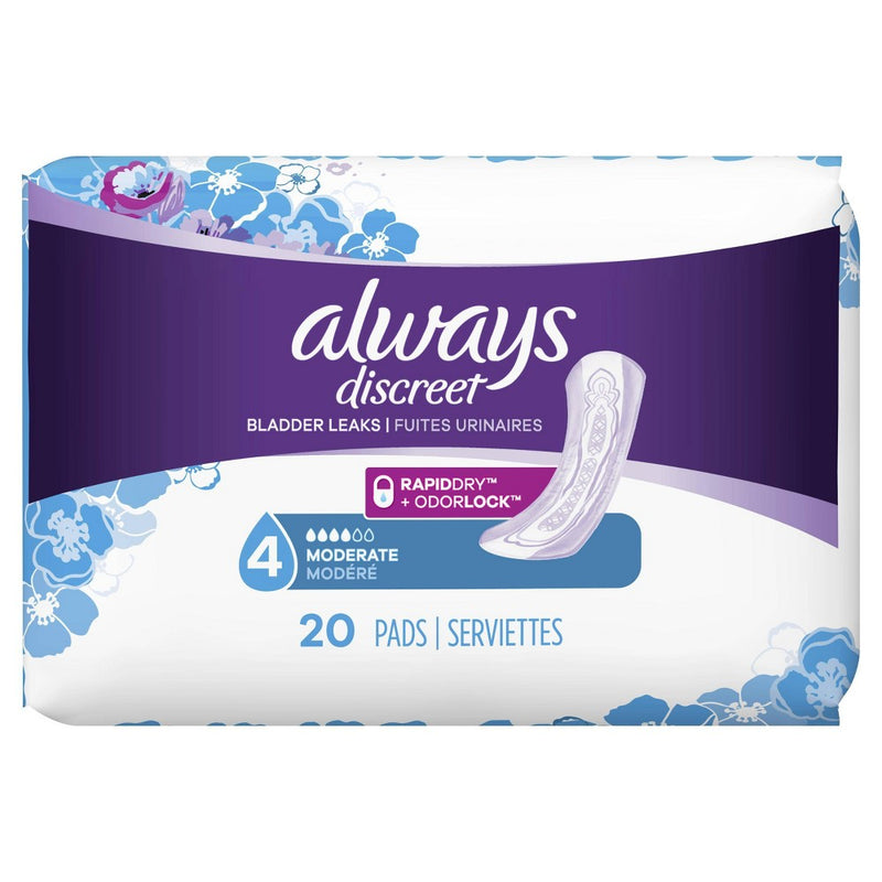 Always Discreet Incontinence & Postpartum Pads for Women - Moderate Absorbency - Size 4 - 20ct