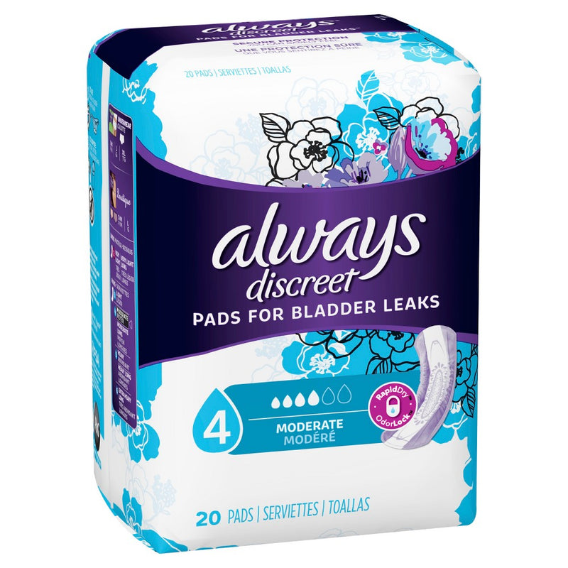 Always Discreet Incontinence & Postpartum Pads for Women - Moderate Absorbency - Size 4 - 20ct