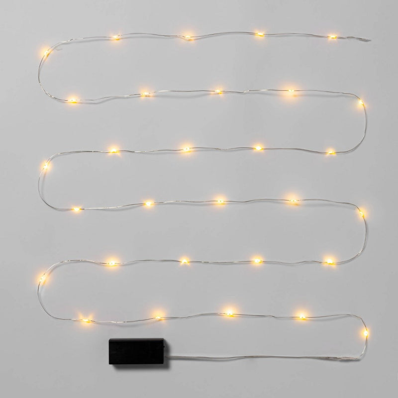 30ct Christmas Battery Operated LED String Fairy Lights Warm White Silver Wire - Wondershop&